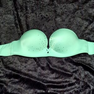 Victoria's Secret 32A Bombshell Add-2-Cups Turquoise Rhinestone Strapless Bra